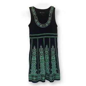 INC International Concepts Black Dress with Green Embroidered Trim